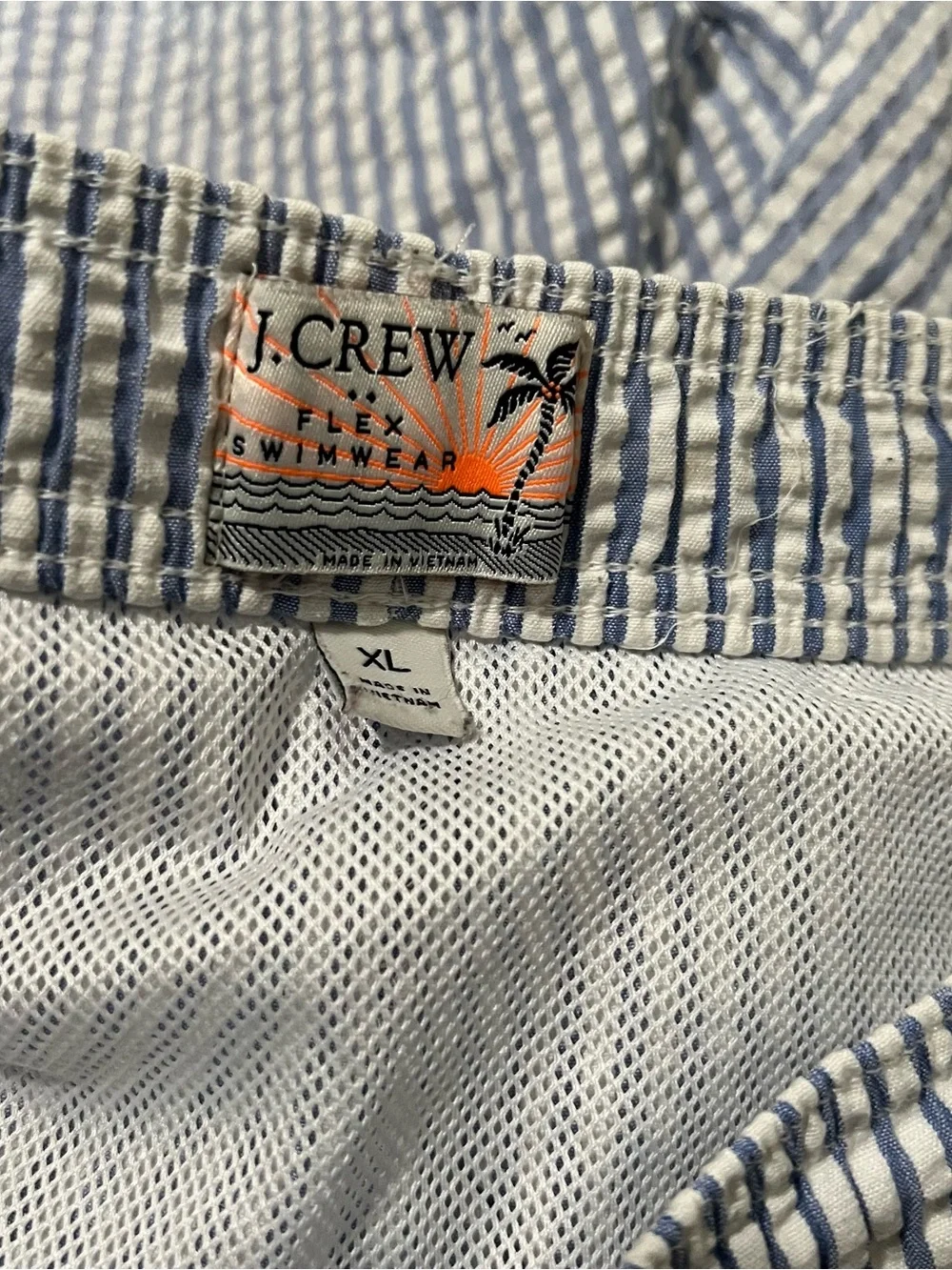 J. Crew Blue and White Seersucker Drawstring Swim Shorts Size XL